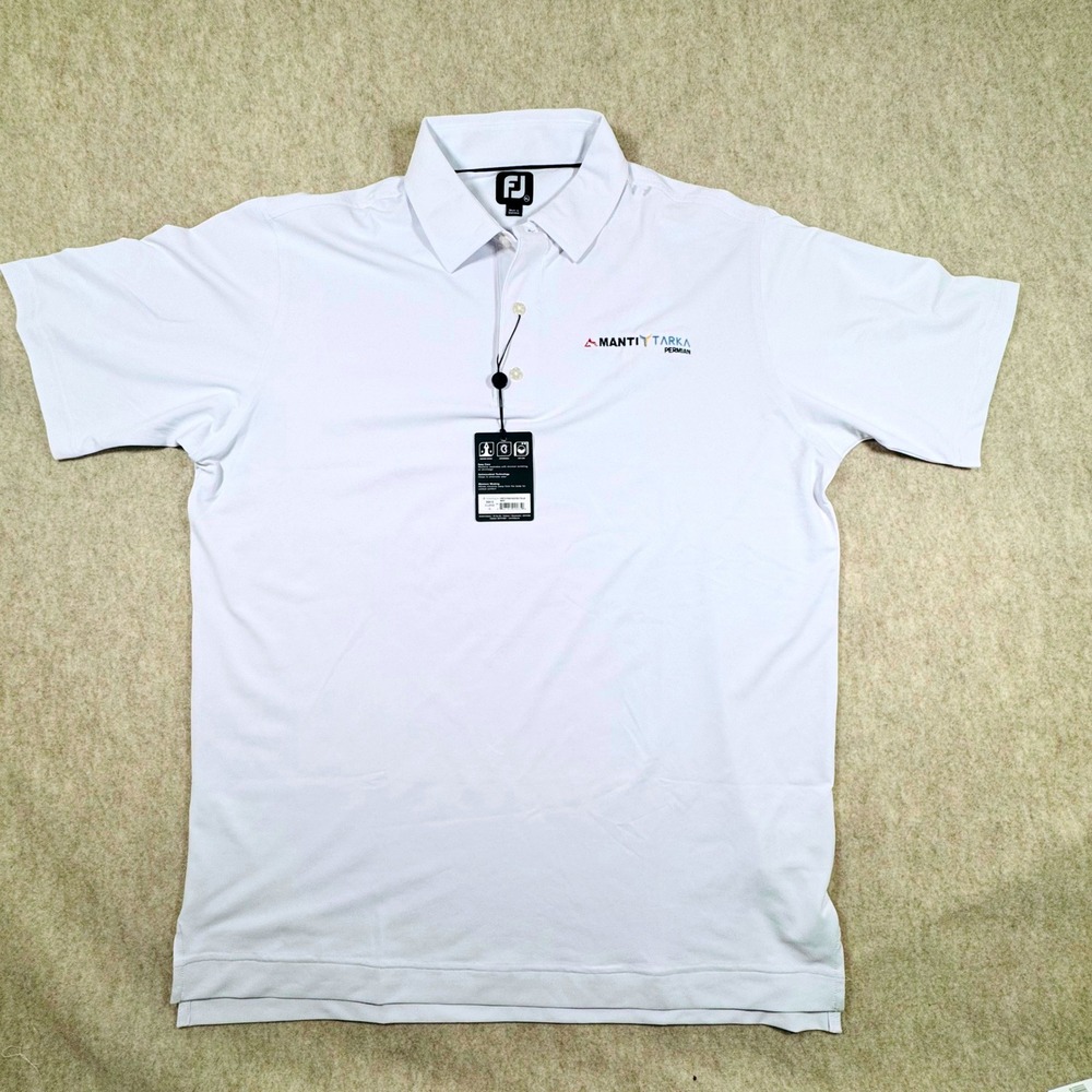 FootJoy Shirt Mens Polo XL White Stretch Pique Solid Self Collar Performance